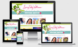 Image of computer monitor, laptop, tablet, and smartphone showing responsive Living Body Wellness website