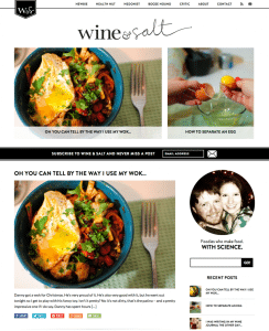 Screenshot of front page of wine and salt website
