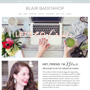 Screenshot of front page of Blair Badenhop website