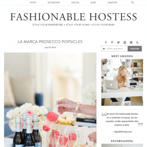 Screenshot of front page of Fashionable Hostess website