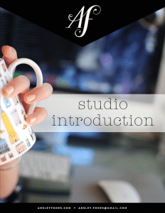 Ebook Cover with coffee cup and words "Studio Introduction" along with Ansley Fones logo