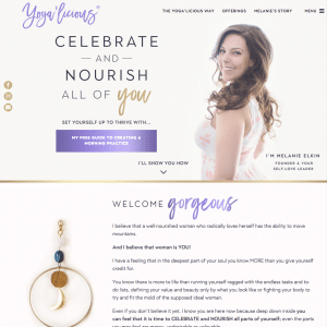 Screenshot of yoga'licious front page of website