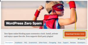 Screenshot of WordPress Download button featuring photo of young boy in superhero costume