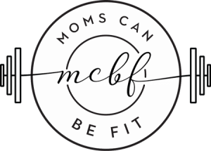 Professional logo for Moms Can Be Fit, featuring barbell and script initials