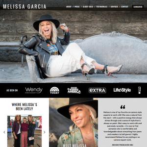 Screenshot of Melissa Garcia's website homepage design
