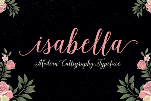 Image of words "Isabella modern calligraphy typeface" in script font