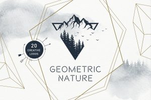 Illustration of mountains in triangular shape with words "Geometric Nature"
